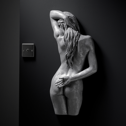 Large 3D Wall Art Female Sculpture (Silver Venetian Plaster)